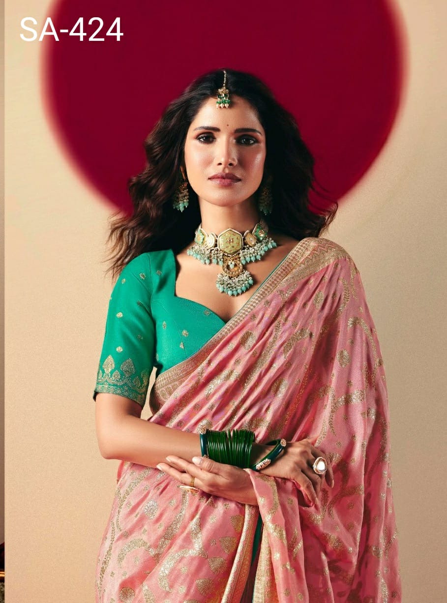 Kimora Devika Silk Pure Viscose Dola Silk Zari Weaving Saree - 6 Pcs Set