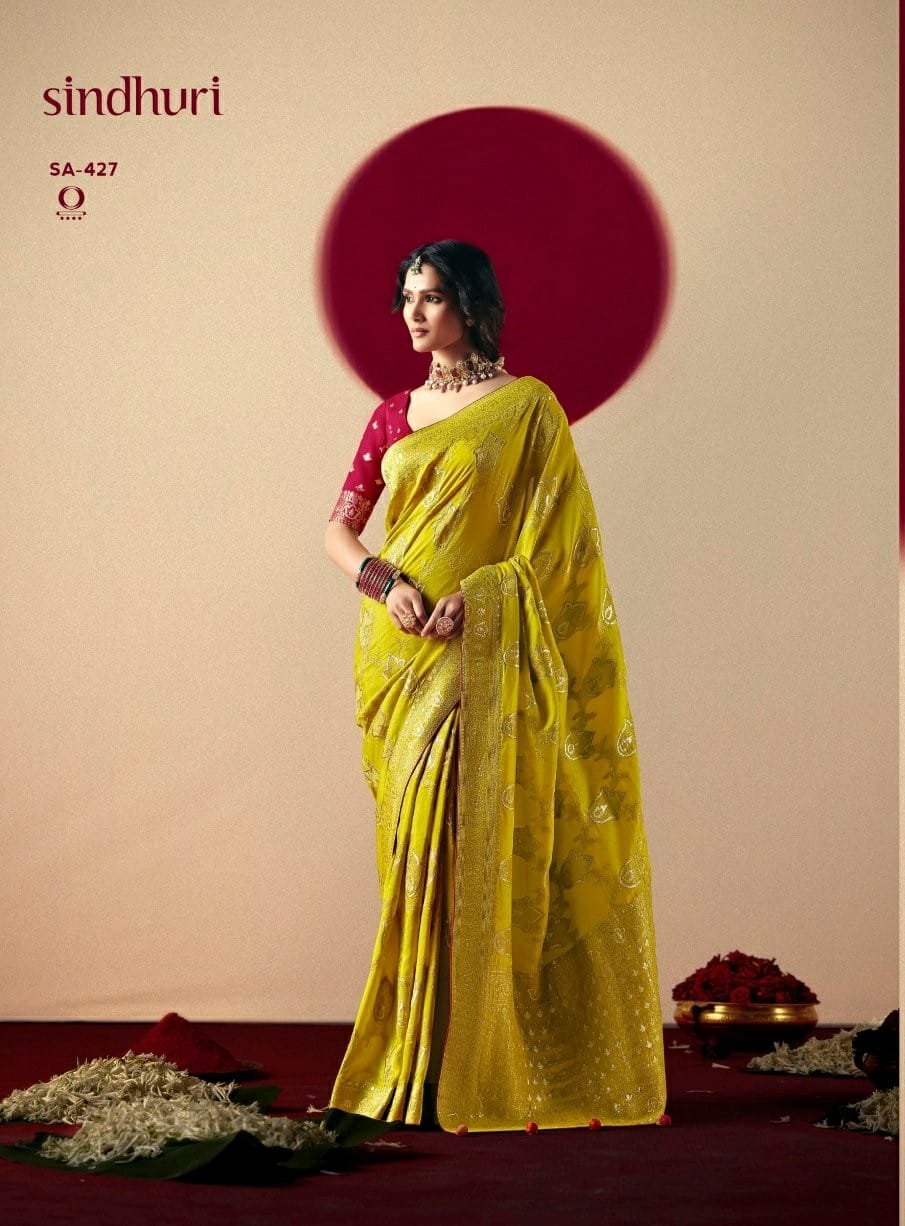 Kimora Devika Silk Pure Viscose Dola Silk Zari Weaving Saree - 6 Pcs Set