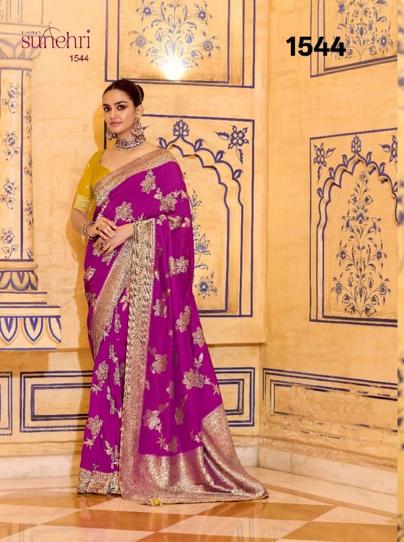 Kimora RajMahal Pure Banarasi Crap Silk Saree with Designer Blouse | Wedding & Festive Wear
