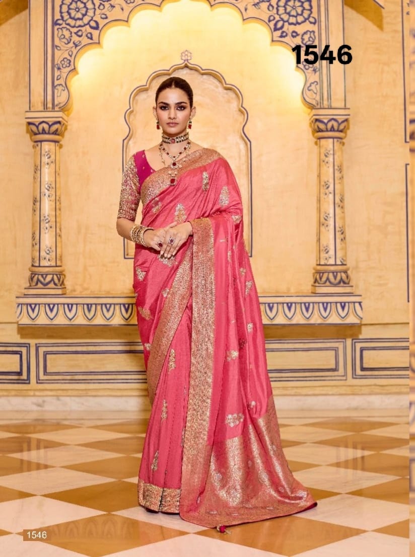 Kimora RajMahal Pure Banarasi Crap Silk Saree with Designer Blouse | Wedding & Festive Wear