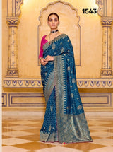 Kimora RajMahal Pure Banarasi Crap Silk Saree with Designer Blouse | Wedding & Festive Wear