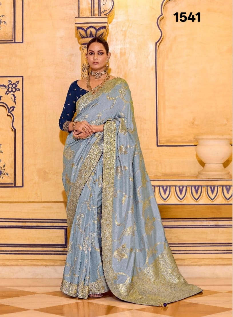 Kimora RajMahal Pure Banarasi Crap Silk Saree with Designer Blouse | Wedding & Festive Wear