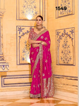 Kimora RajMahal Pure Banarasi Crap Silk Saree with Designer Blouse | Wedding & Festive Wear