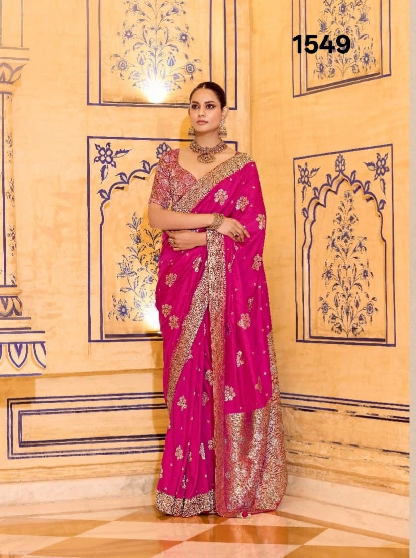 Kimora RajMahal Pure Banarasi Crap Silk Saree with Designer Blouse | Wedding & Festive Wear