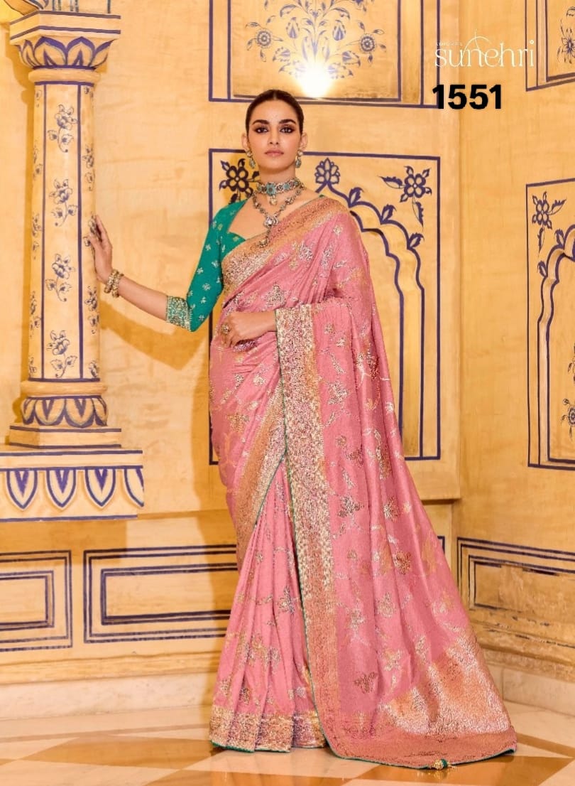 Kimora RajMahal Pure Banarasi Crap Silk Saree with Designer Blouse | Wedding & Festive Wear