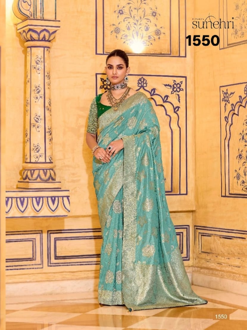 Kimora RajMahal Pure Banarasi Crap Silk Saree with Designer Blouse | Wedding & Festive Wear