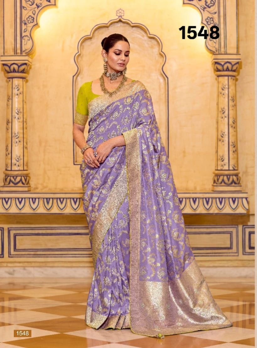 Kimora RajMahal Pure Banarasi Crap Silk Saree with Designer Blouse | Wedding & Festive Wear