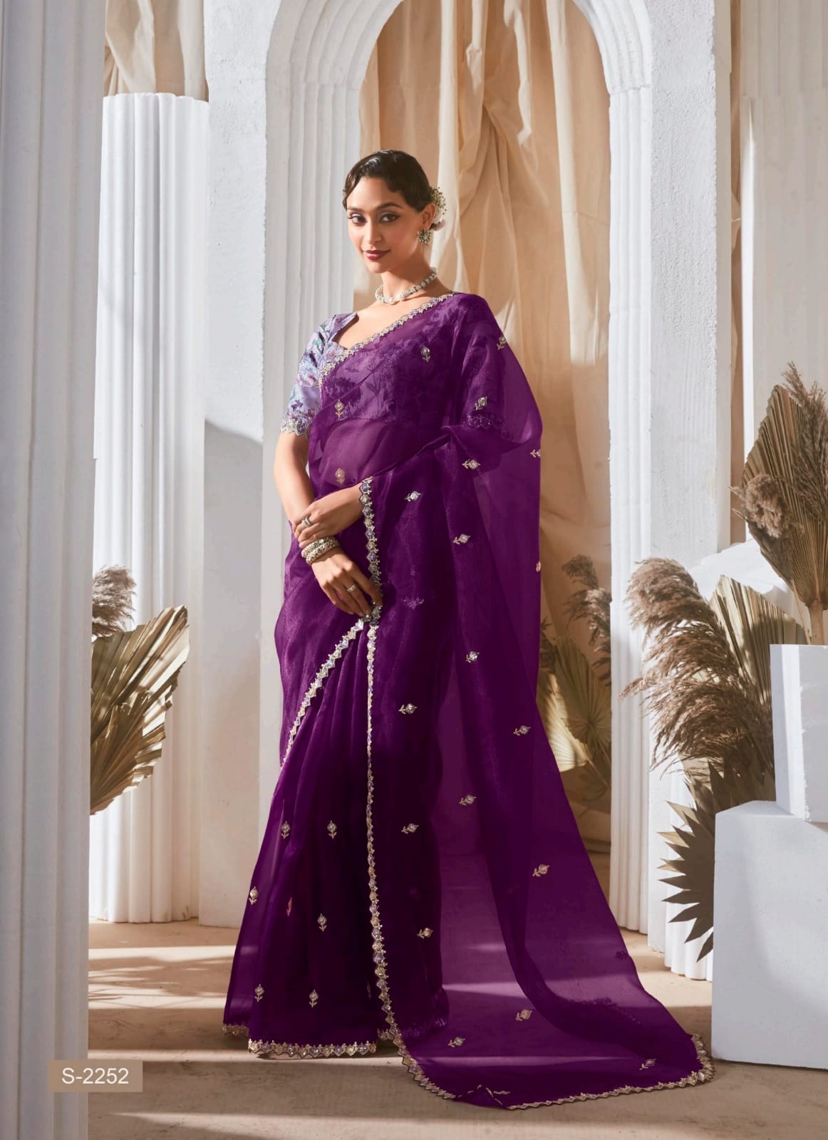 Kimora Rangat Vol 3 Fancy Tissue Saree - Designer Contrast Handwork Blouse Set 5 Pcs Set