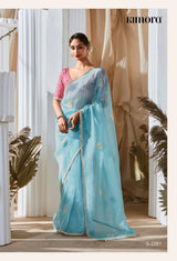 Kimora Rangat Vol 3 Fancy Tissue Saree - Designer Contrast Handwork Blouse Set 5 Pcs Set
