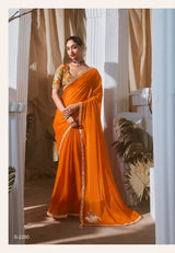 Kimora Rangat Vol 3 Fancy Tissue Saree - Designer Contrast Handwork Blouse Set 5 Pcs Set