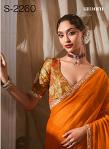 Kimora Rangat Vol 3 Fancy Tissue Saree - Designer Contrast Handwork Blouse Set 5 Pcs Set