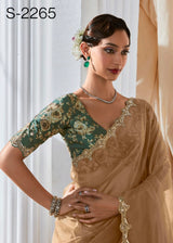 Kimora Rangat Vol 3 Fancy Tissue Saree - Designer Contrast Handwork Blouse Set 5 Pcs Set