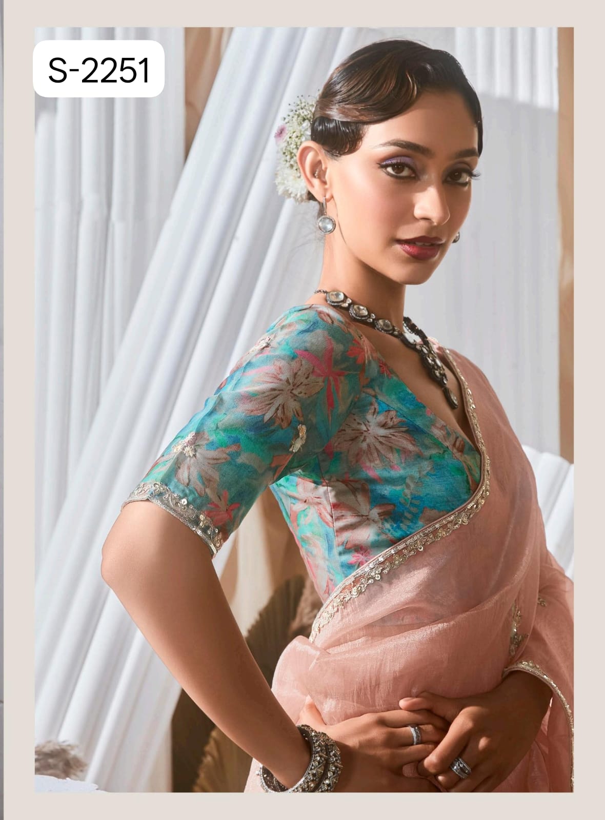 Kimora Rangat Vol 3 Fancy Tissue Saree - Designer Contrast Handwork Blouse Set 5 Pcs Set