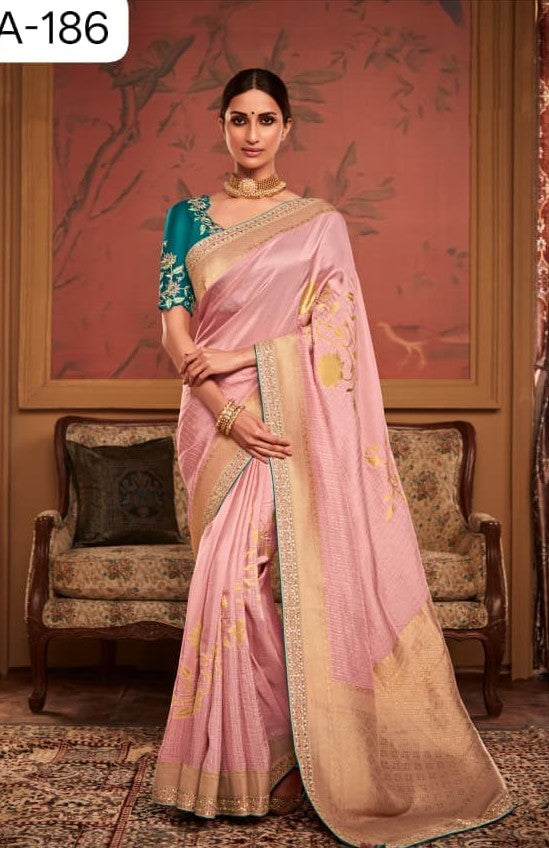 RajYog Kimora Sindhuri Maharani Pure Soft Dola Silk Saree with Embroidered Blouse - 4 Pcs Set - Wholesale