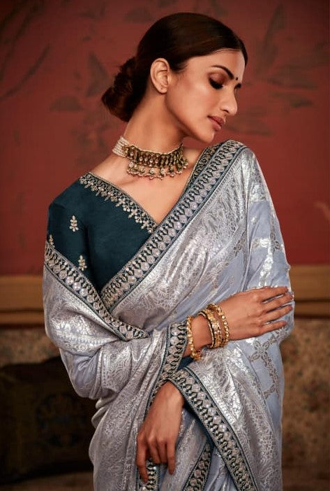 RajYog Kimora Sindhuri Maharani Pure Soft Dola Silk Saree with Embroidered Blouse - 4 Pcs Set - Wholesale