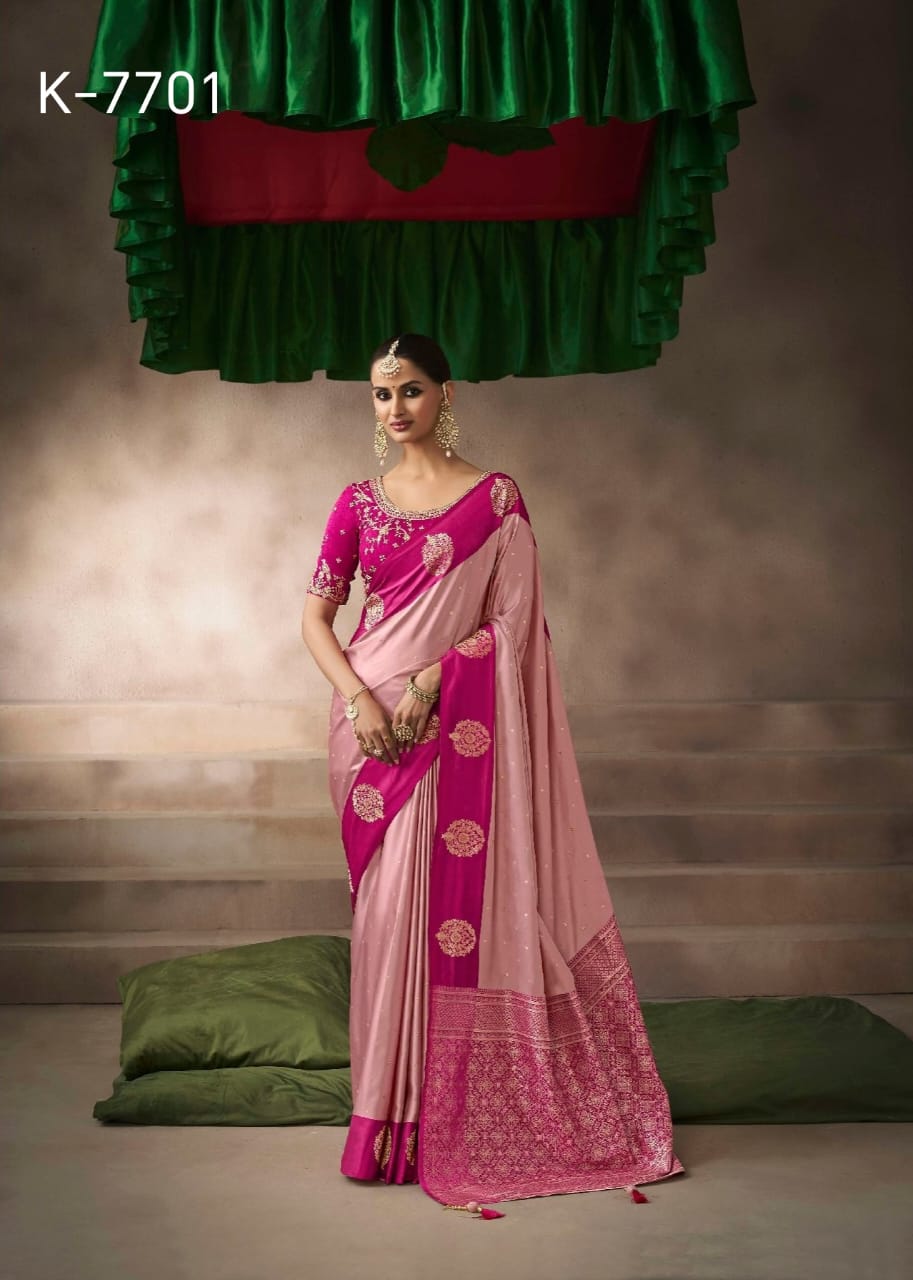 Kira Kalki Silk Satin Saree 8 Pcs Embroidery Set
