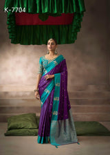 Kira Kalki Silk Satin Saree 8 Pcs Embroidery Set