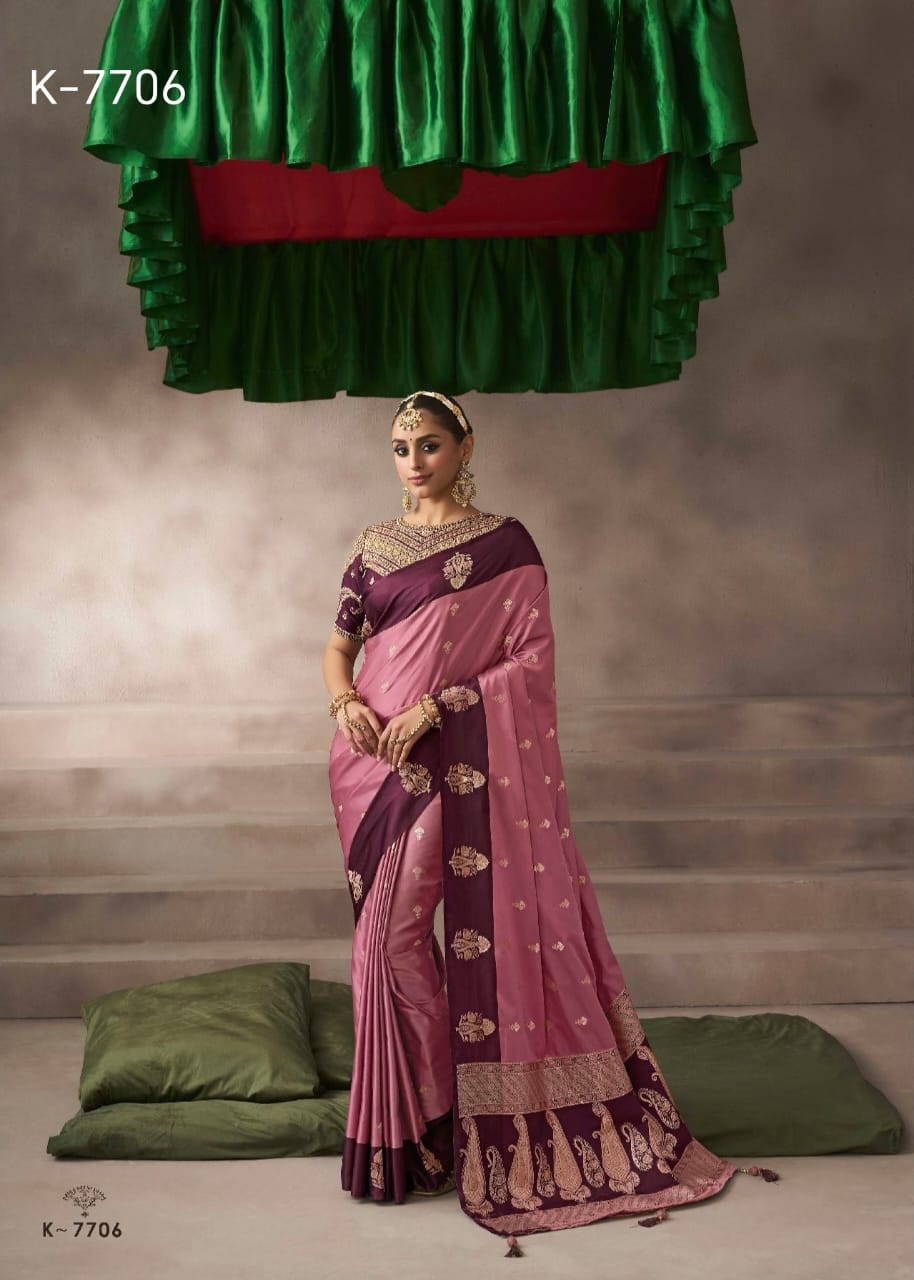 Kira Kalki Silk Satin Saree 8 Pcs Embroidery Set