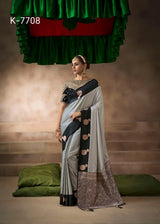 Kira Kalki Silk Satin Saree 8 Pcs Embroidery Set