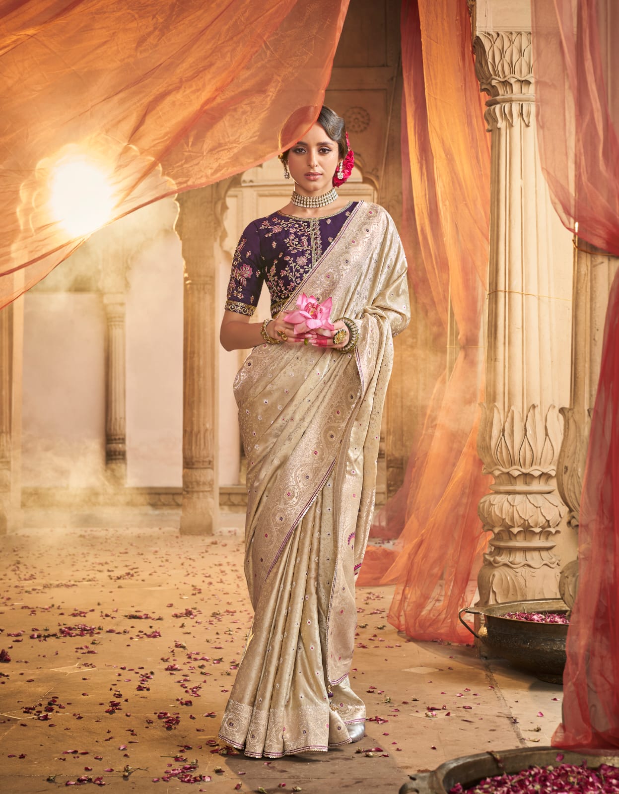 Kira Kaya Satin Designer Saree 4 Pcs Set