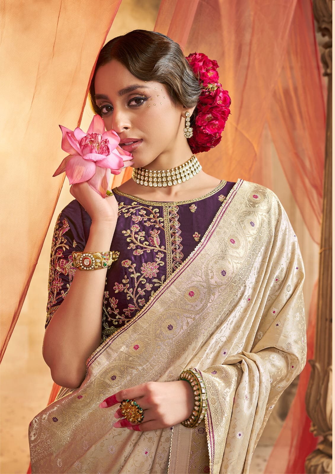 Kira Kaya Satin Designer Saree 4 Pcs Set