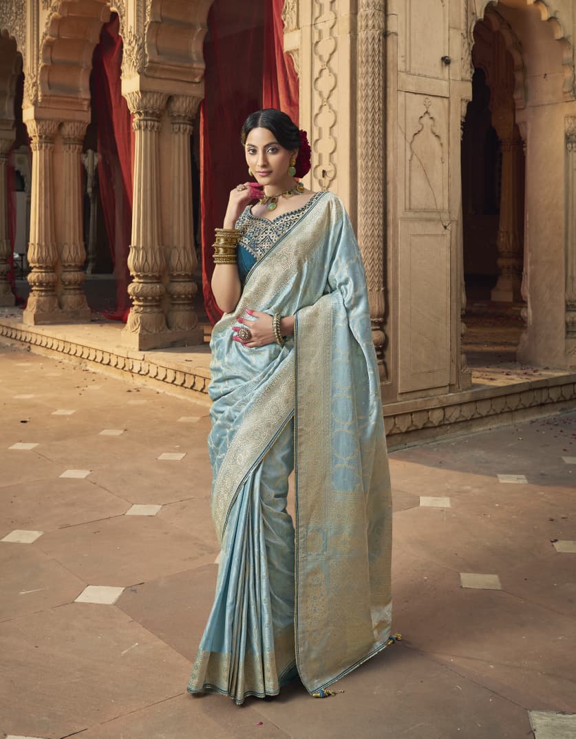 Kira Kaya Satin Designer Saree 4 Pcs Set
