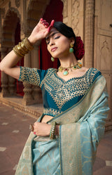 Kira Kaya Satin Designer Saree 4 Pcs Set