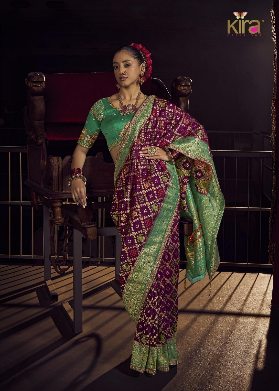 Kira Kimayra Pure Viscous Dola Saree - Handwork Blouse & Designer Lace Saree Set 5 Pcs Set