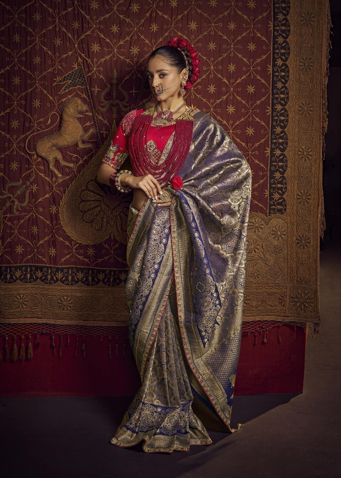 Kira Kimayra Pure Viscous Dola Saree - Handwork Blouse & Designer Lace Saree Set 5 Pcs Set