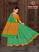 MADHURI BANDHEJ Cotton Bandhani Printed Saree with Designer Border - 8 Pcs Set