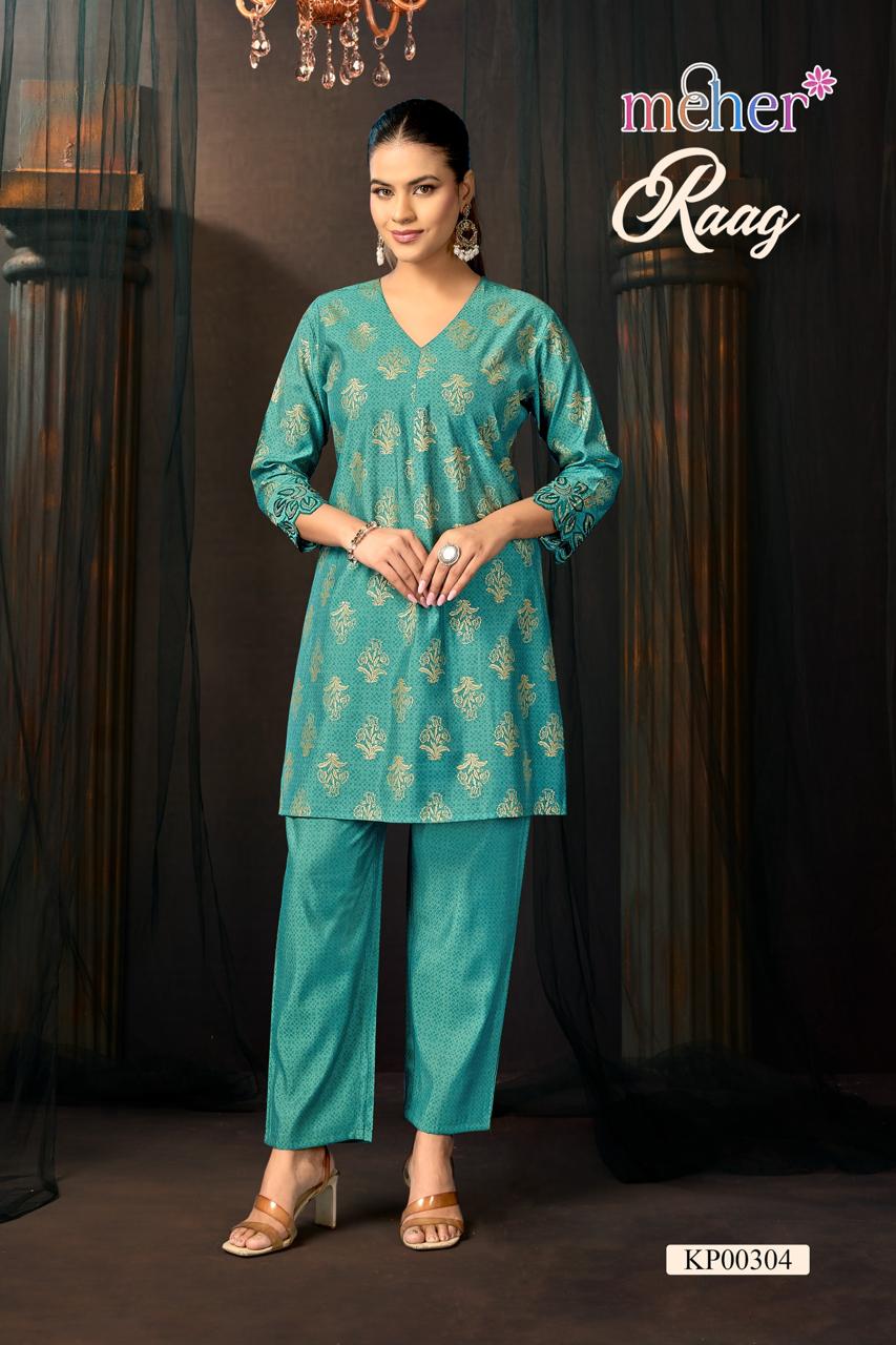 MEHER RAAG Roman Silk Co-Ord Set - Printed Kurti Pant Set M.R. Saree Emporium