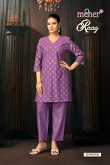 MEHER RAAG Roman Silk Co-Ord Set - Printed Kurti Pant Set M.R. Saree Emporium