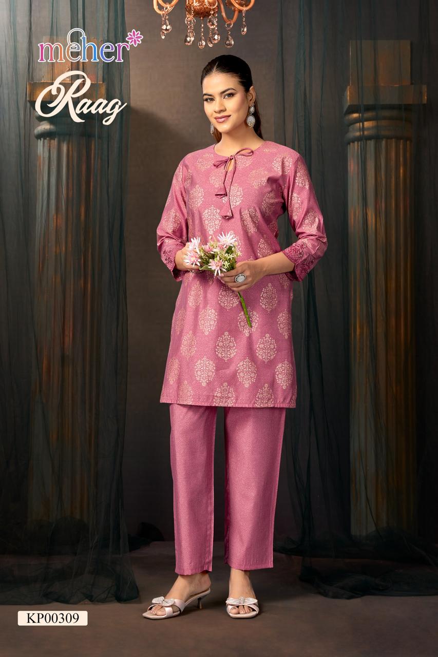 MEHER RAAG Roman Silk Co-Ord Set - Printed Kurti Pant Set M.R. Saree Emporium