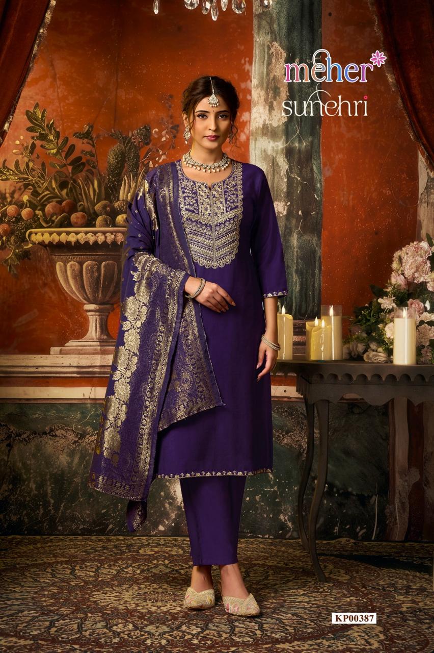 Meher Sunehri Gadhwal Fabric Embroidered 3 Piece Kurti Pant Dupatta Set