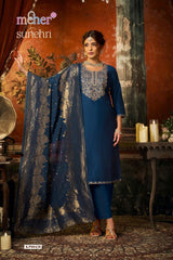 Meher Sunehri Gadhwal Fabric Embroidered 3 Piece Kurti Pant Dupatta Set
