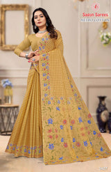 METRO COTTON Soft Cotton Floral Printed Saree with Designer Border - 8 Pcs Set