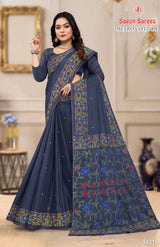 METRO COTTON Soft Cotton Floral Printed Saree with Designer Border - 8 Pcs Set