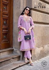 Mittoo Aarzoo Viscose Weaving Suit Set - Designer Thread & Handwork Kurti with Chanderi Dupatta