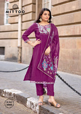 Mittoo Aarzoo Viscose Weaving Suit Set - Designer Thread & Handwork Kurti with Chanderi Dupatta
