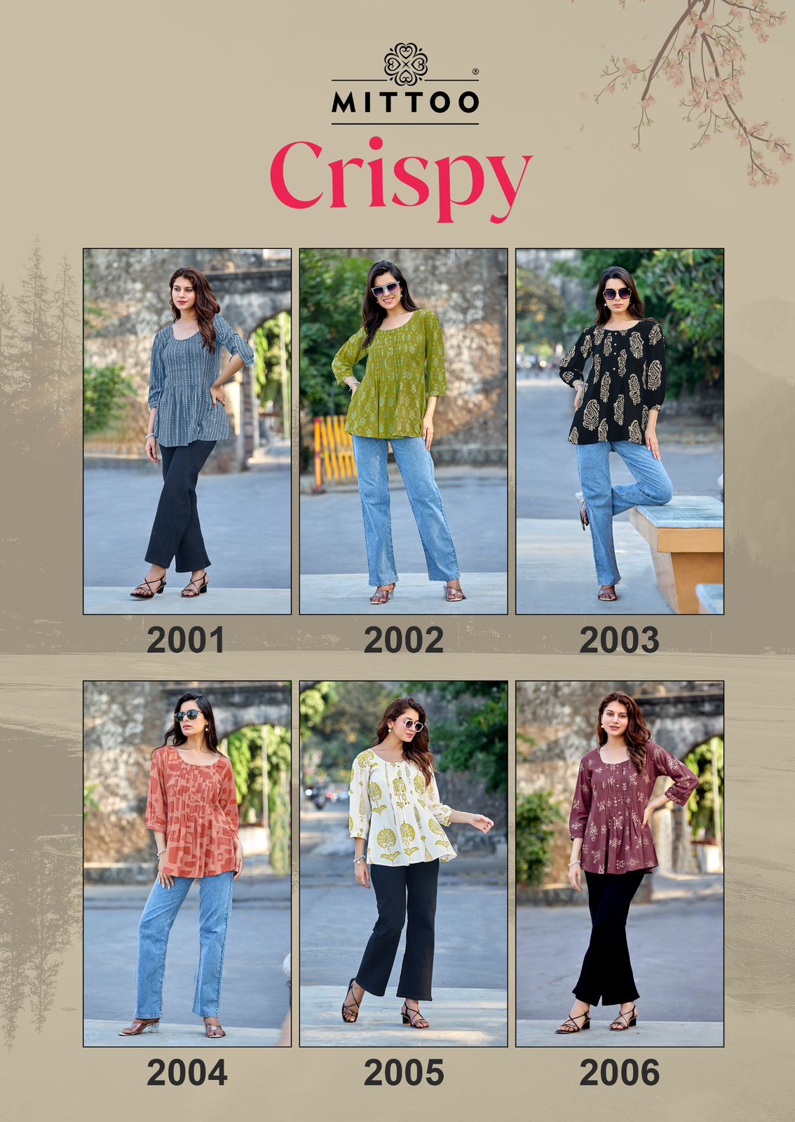 Mittoo Crispy Rayon Printed Kurti - 6 Pcs Set