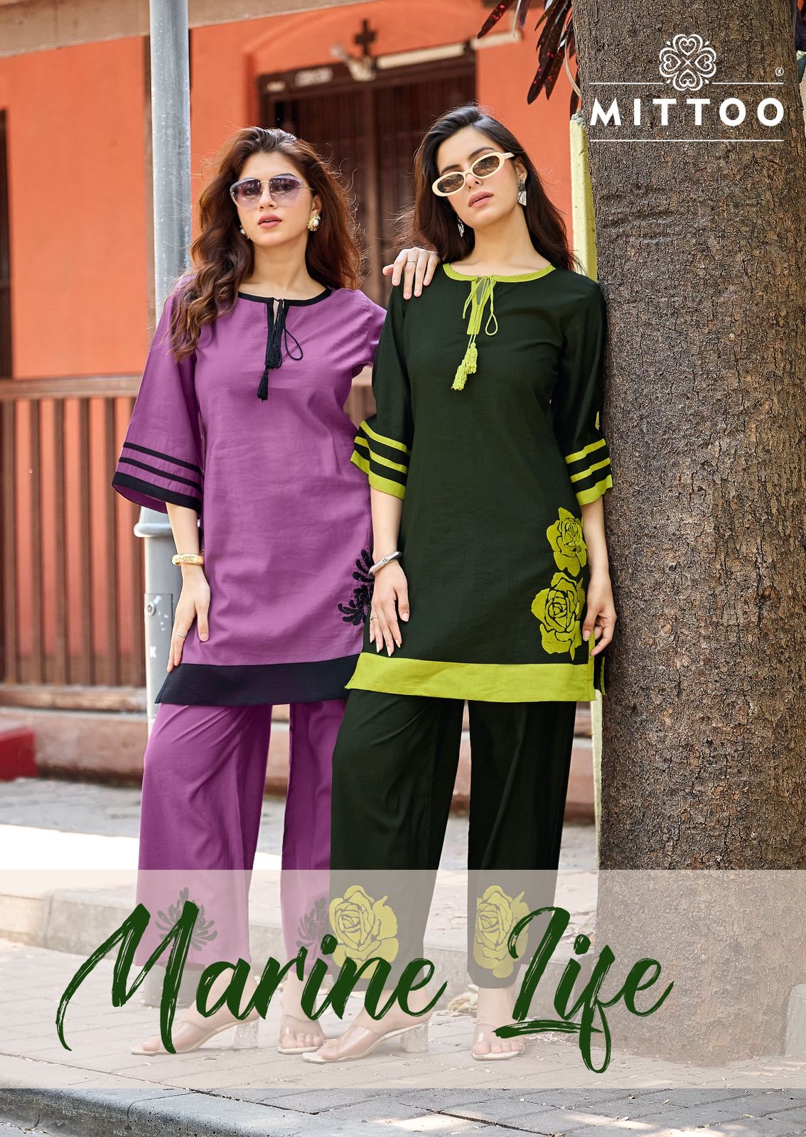 Mittoo Marine Life Kurti Pant Set - Viscose Weaving Embroidered Ethnic Wear for Women