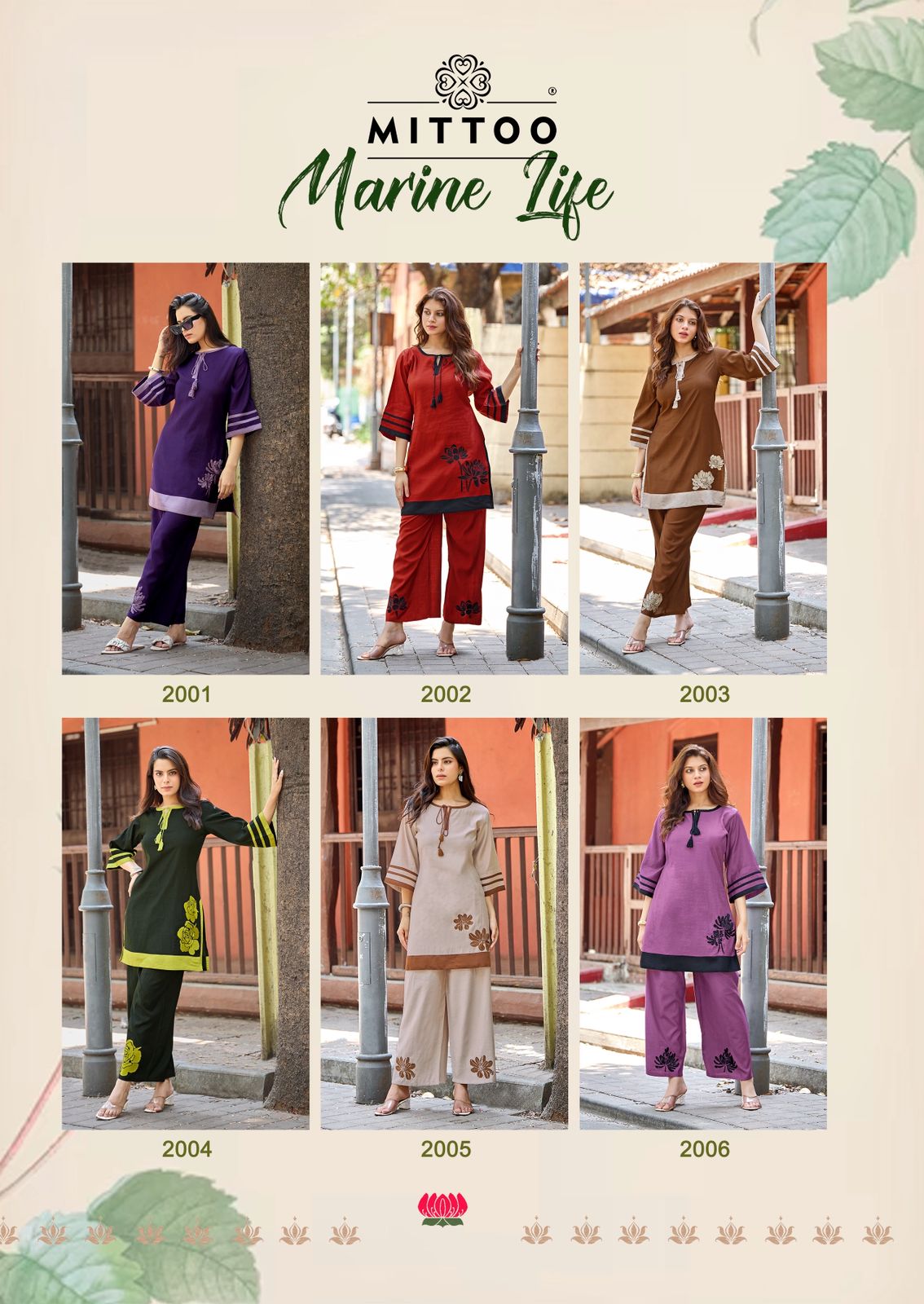 Mittoo Marine Life Kurti Pant Set - Viscose Weaving Embroidered Ethnic Wear for Women