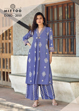 Mittoo Vitara Vol 2 Rayon Printed Kurti Pant Set with Hand Work