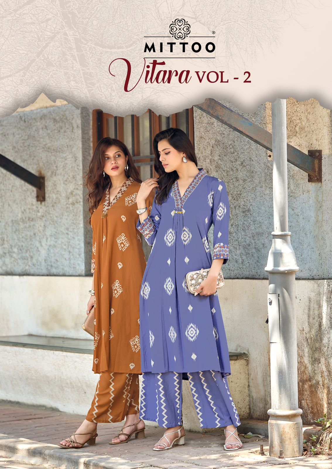 Mittoo Vitara Vol 2 Rayon Printed Kurti Pant Set with Hand Work