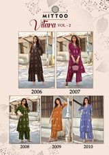 Mittoo Vitara Vol 2 Rayon Printed Kurti Pant Set with Hand Work