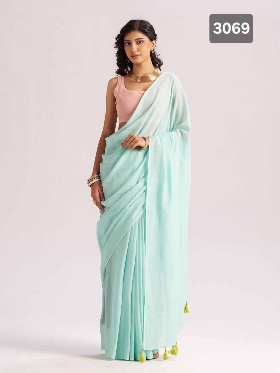MONO.POLEY Hues & Flow Viscose Mul Saree with Contrast Designer Blouse (Liva Certified)