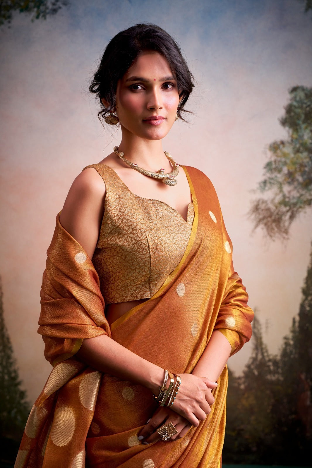 RajPath Fabrics Anvika Tissue Silk Saree with Designer Blouse - Party & Festive Wear