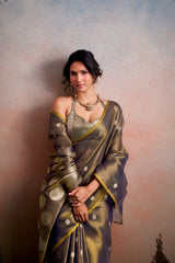 RajPath Fabrics Anvika Tissue Silk Saree with Designer Blouse - Party & Festive Wear