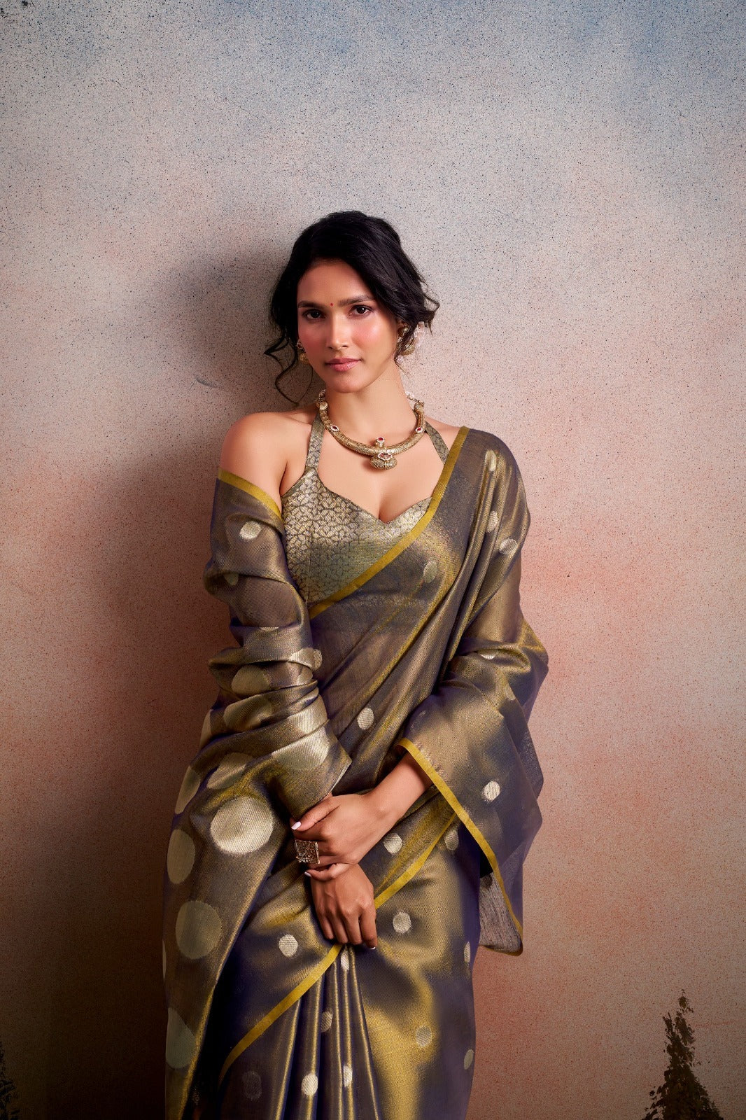 RajPath Fabrics Anvika Tissue Silk Saree with Designer Blouse - Party & Festive Wear