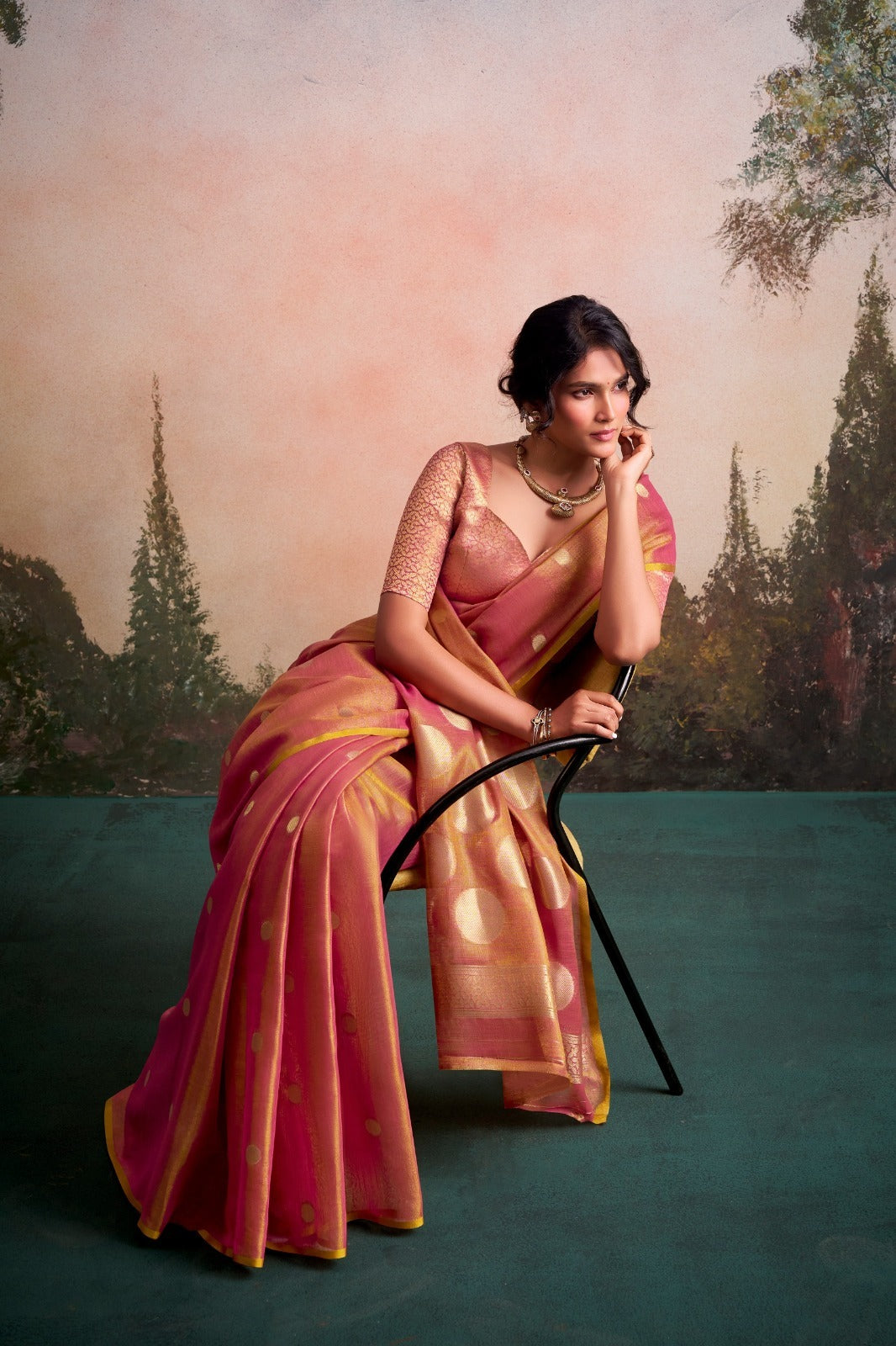 RajPath Fabrics Anvika Tissue Silk Saree with Designer Blouse - Party & Festive Wear